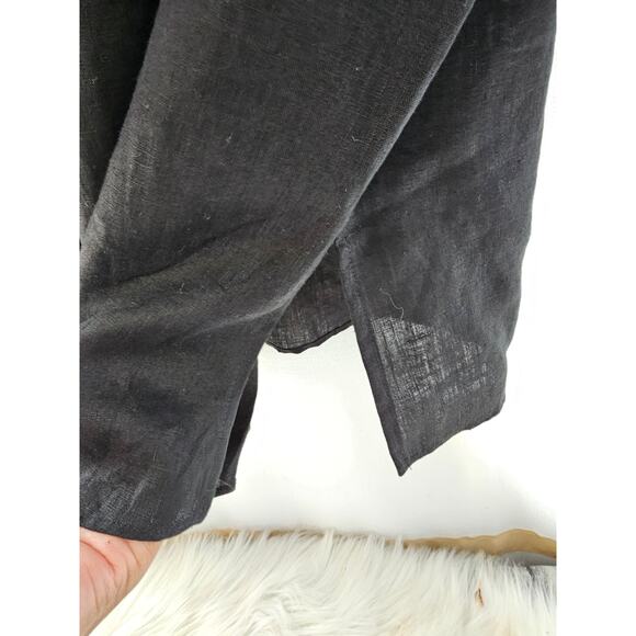 Lauren Ralph Lauren Pintuck Pleat Band Collar 3/4 Sleeve Linen Tunic Black sz l - Picture 8 of 11